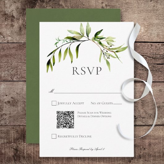 Rustiek Botanisch groen Bough Wedding QR-code RSVP Kaartje