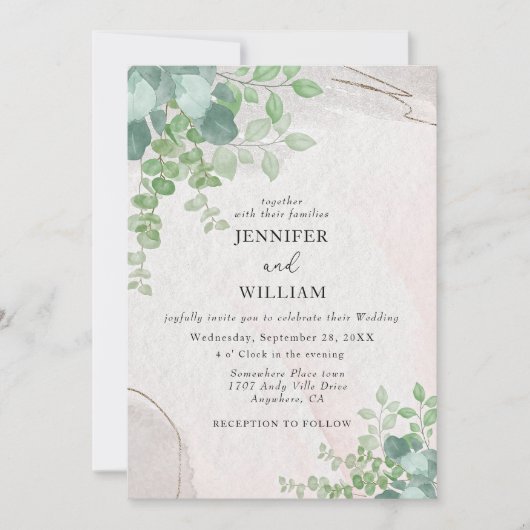 Rustiek Botanisch groen Eucalyptus bruiloft Kaart (Voorkant)