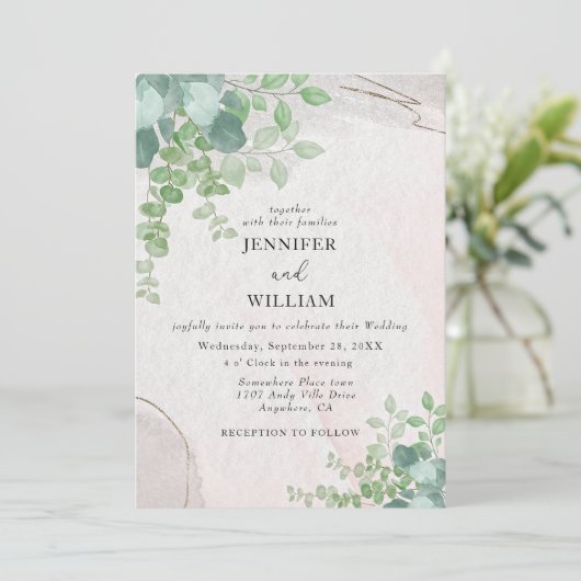 Rustiek Botanisch groen Eucalyptus bruiloft Kaart (Staand voorkant)