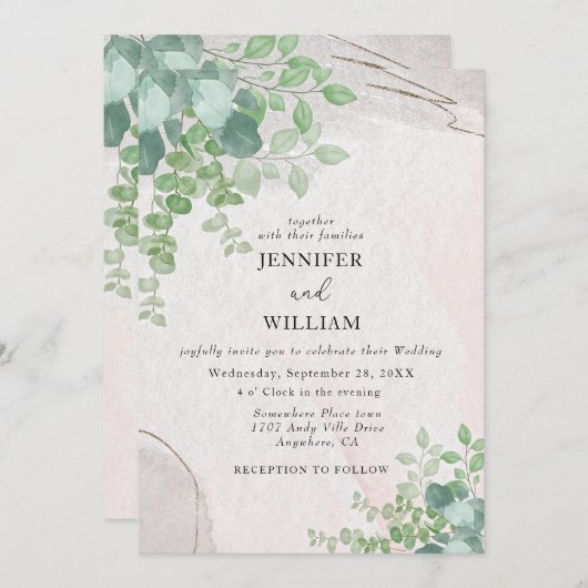 Rustiek Botanisch groen Eucalyptus bruiloft Kaart (Voorkant / Achterkant)