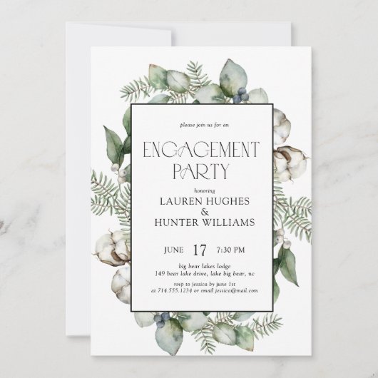 Rustiek Botanisch Groen Winter Engagement Party Kaart (Voorkant)