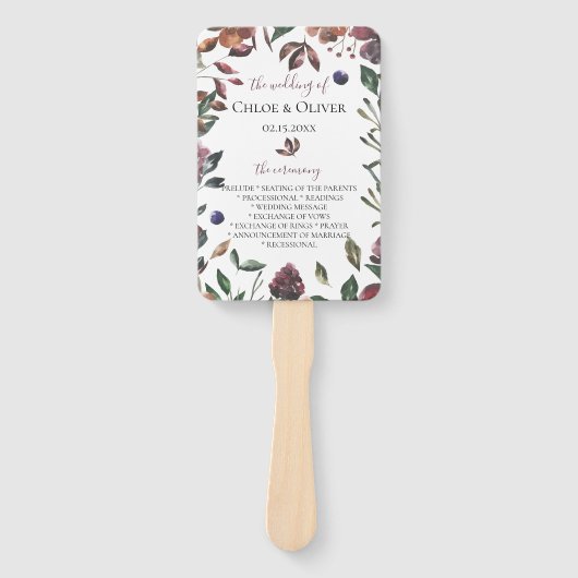 Rustiek botanisch huwelijksprogramma handwaaier (Voorkant)
