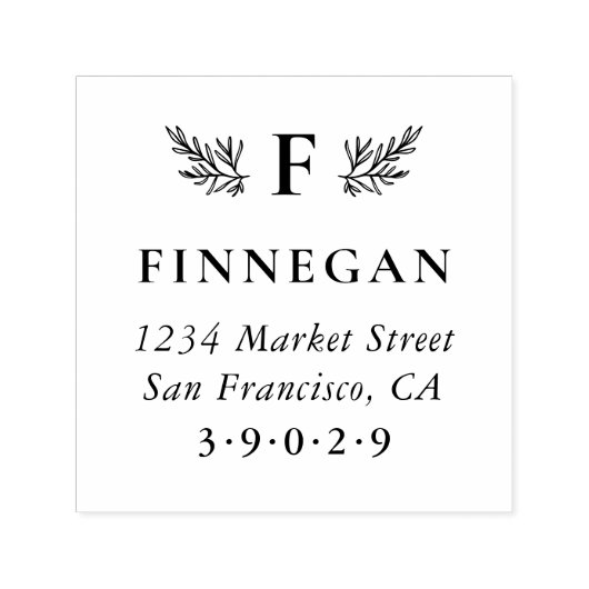 Rustiek Botanisch Monogram Retouradres Zelfinktende Stempel (Design)