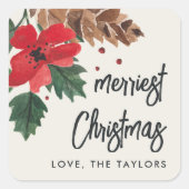 Rustiek Bough | Waterverf Kerst Gepersonaliseerd Vierkante Sticker (Voorkant)