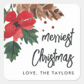 Rustiek Bough | Waterverf Kerst Gepersonaliseerd Vierkante Sticker (Voorkant)