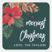 Rustiek Bough | Waterverf Kerst Gepersonaliseerd Vierkante Sticker (Voorkant)