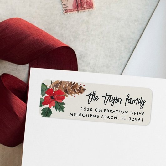 Rustiek Bough | Waterverf kerst retour adres Etiket