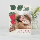 Rustiek Bough | Waterverf Kerstfoto Feestdagenkaart (Staand voorkant)