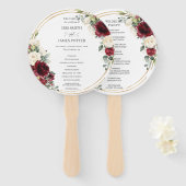 Rustiek Bourgogne Ivoor Bloemen Goud Bruiloft Prog Handwaaier (Voorkant en achterkant)