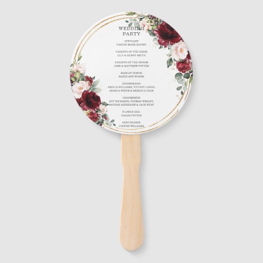 Rustiek Bourgondië Blush Bloemen Goud Bruiloft Pro Handwaaier (Achterkant)