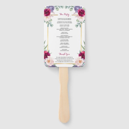 Rustiek Bourgondië Blush Marine Bloemen Huwelijk P Handwaaier (Achterkant)