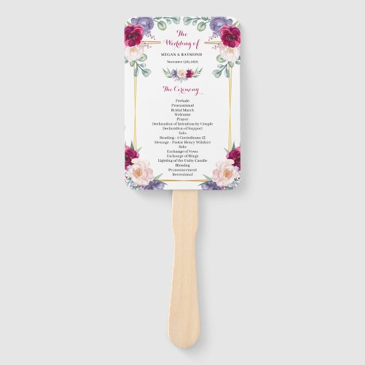 Rustiek Bourgondië Blush Marine Bloemen Huwelijk P Handwaaier (Voorkant)