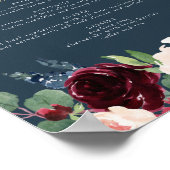 Rustiek Bourgondië en marine Floral Dinner Menu Poster (Hoek)