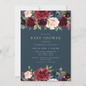Rustiek Bourgondië en Navy Floral Baby shower Kaart (Voorkant)