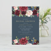 Rustiek Bourgondië en Navy Floral Vrijgezellenfees Kaart (Staand voorkant)