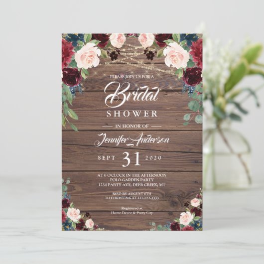 Rustiek Bourgondië Marsala Bloemen Vrijgezellenfee Kaart (Staand voorkant)