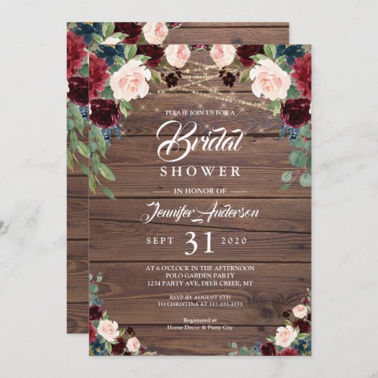 Rustiek Bourgondië Marsala Bloemen Vrijgezellenfee Kaart (Voorkant / Achterkant)