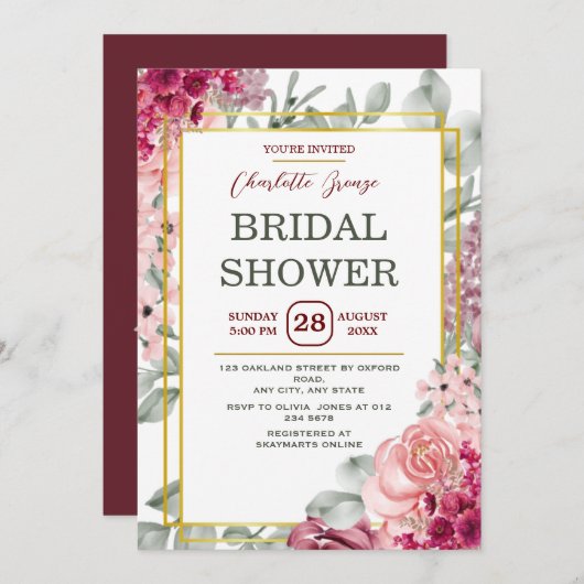 Rustiek Bourgondië Marsala Roze Bloemen Vrijgezell Kaart (Voorkant / Achterkant)