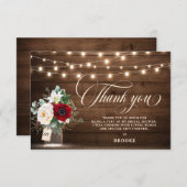 Rustiek Bourgondië Mason Jar Floral Vrijgezellenfe Bedankkaart (Voorkant / Achterkant)