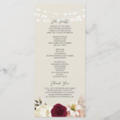 Rustiek Bourgondisch Floral bruiloft programma Programmakaart (Achterkant)