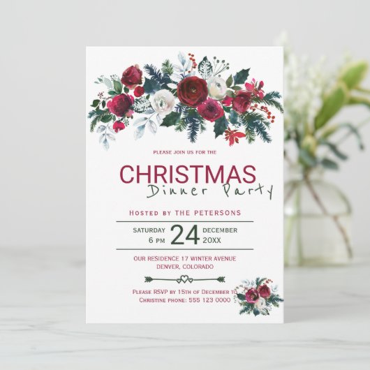 Rustiek Bourgondisch Groen Kerstdiner Kaart (Staand voorkant)