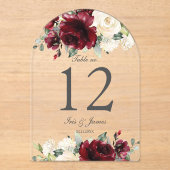 Rustiek Bourgondisch Ivoor Bloemen Trouwtafel Numm Acryl Uitnodigingen (Voorkant)