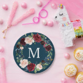 Rustiek Bourgondisch Monogram Vrijgezellenfeest Pa Papieren Bordje (Feest)