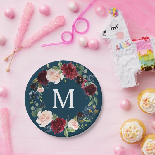 Rustiek Bourgondisch Monogram Vrijgezellenfeest Pa Papieren Bordje (Feest)