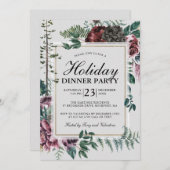 Rustiek Bourgondisch rood bloemig kerstfeest Kaart (Voorkant / Achterkant)