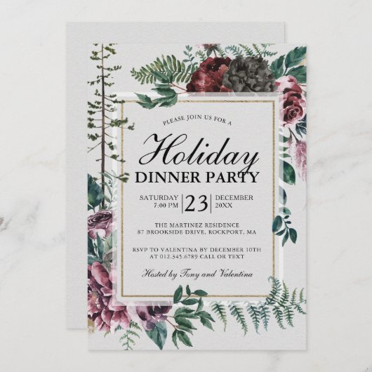 Rustiek Bourgondisch rood bloemig kerstfeest Kaart (Voorkant / Achterkant)