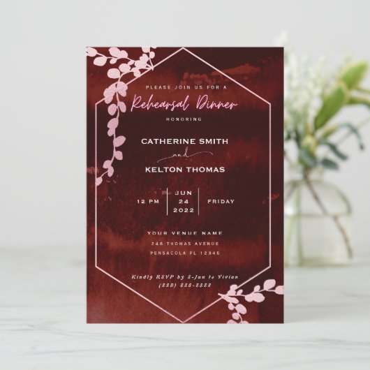 Rustiek Bourgondisch Roze Bloemen Repetitie Diner Kaart (Staand voorkant)