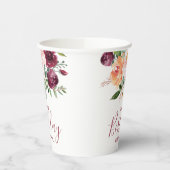 Rustiek Bourgondisch Roze Bloemen Verjaardagsfeest Papieren Bekers (Links)