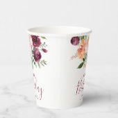 Rustiek Bourgondisch Roze Bloemen Verjaardagsfeest Papieren Bekers (Rechts)