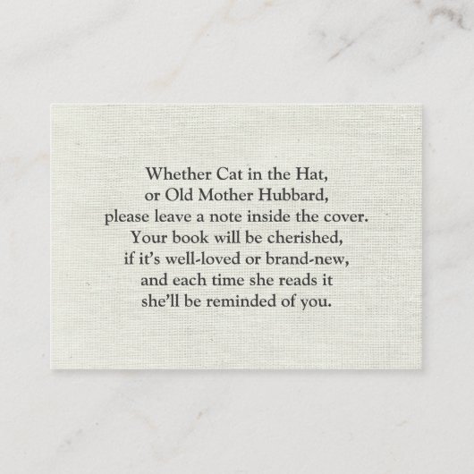 Rustiek Breng een boek Baby shower Insert Informatiekaartje (Achterkant)