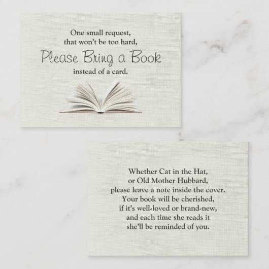 Rustiek Breng een boek Baby shower Insert Informatiekaartje (Voorkant / Achterkant)