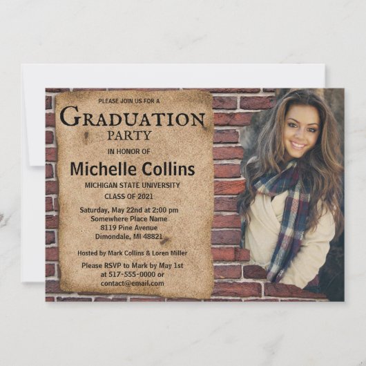 Rustiek Brick Afstuderen Kaart (Voorkant)