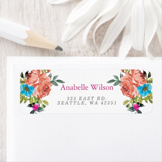 Rustiek Bright Floral Roze Sinaasappel Etiket (Insitu)