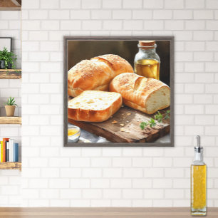 Rustiek brood en olijfolie Art keukenmuur Canvas Afdruk