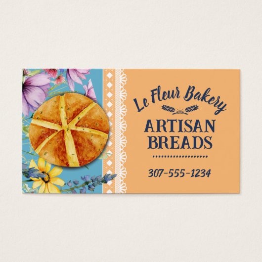 Rustiek brood van bloemen kant bakken bakkerij visitekaartje (Voorkant)