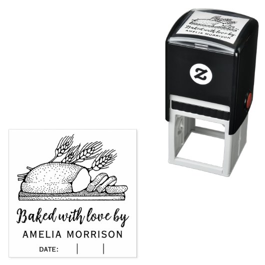 Rustiek Broodbrood Gebakken met Liefde Custom Name Zelfinktende Stempel (In situ)