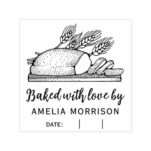Rustiek Broodbrood Gebakken met Liefde Custom Name Zelfinktende Stempel (Design)