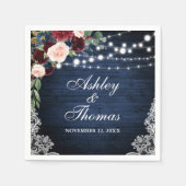 Rustiek Bruiloft Blauw Bourgogne Bloemen Kant Servet (Voorkant)