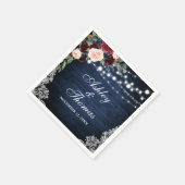 Rustiek Bruiloft Blauw Bourgogne Bloemen Kant Servet (Hoek)