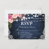 Rustiek Bruiloft Blauw Hout Bloemen Kant RSVP w/Me (Voorkant)