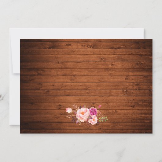 Rustiek Bruiloft Hout Roze Bloemen Jar Lights Kant Bedankkaart (Achterkant)