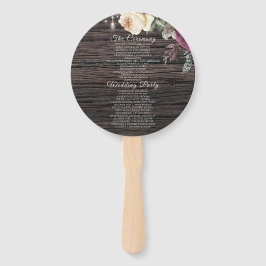 Rustiek Bruiloft Kant Bloemen Bruiloft Programma Handwaaier (Achterkant)