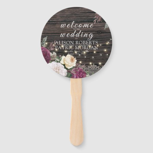 Rustiek Bruiloft Kant Bloemen Bruiloft Programma Handwaaier (Voorkant)