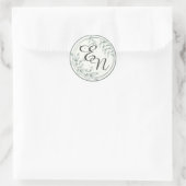 Rustiek Bruiloft Monogram Groen Bladeren Ronde Sti Sticker (Tas)