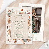 Rustiek Bruin Beige Monogram Bloemen Huwelijk Kaart