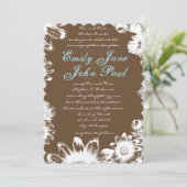 Rustiek Bruin Blauw  Bloemenbruiloft Kaart (Staand voorkant)